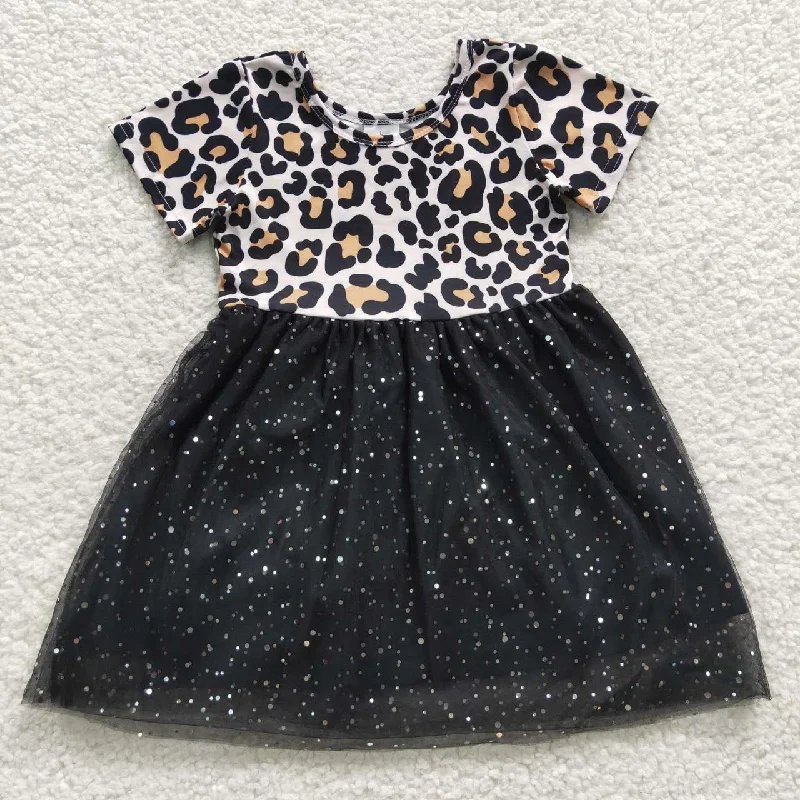 GSD0329 Black leopard Tulle Tutu Girls Short Sleeve Dresses Cozy Men's Winter