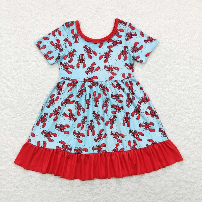 GSD0486 Red Blue Crayfish Girls Short Sleeve Dresses Classic Men's Pin