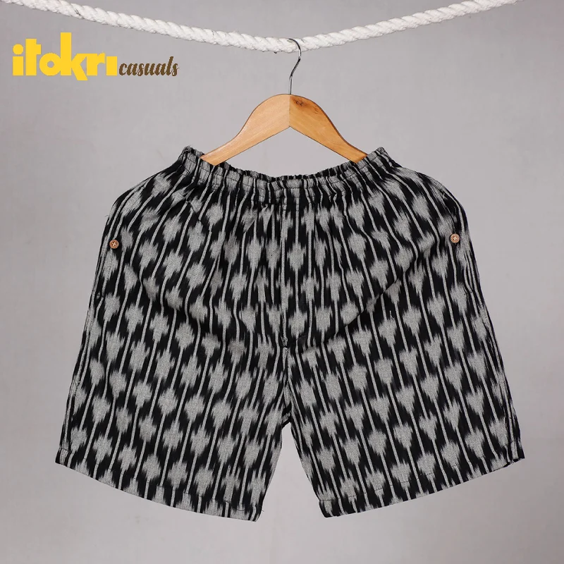 Black - Pochampally Ikat Cotton Unisex Boxer/Shorts Refined Men's Hand