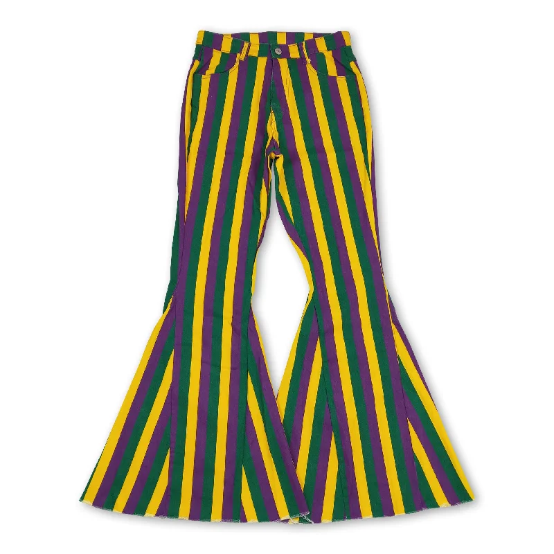 Purple green yellow stripe adult women Mardi Gras jeans Preppy Men's College