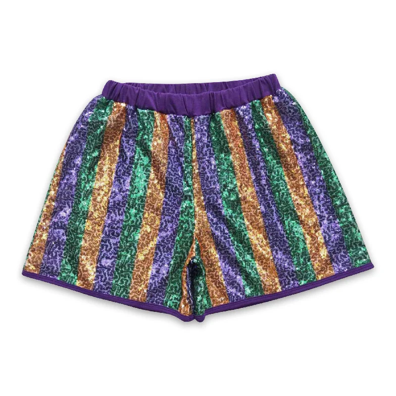 Purple gold green adult sequin mardi gras shorts Modern Men's Tech