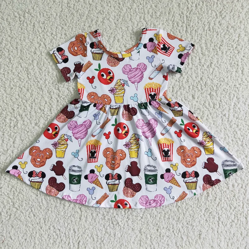 Clearance A11-24 Coffee Pink M Cartoon Girls Short Sleeve Dresses Business