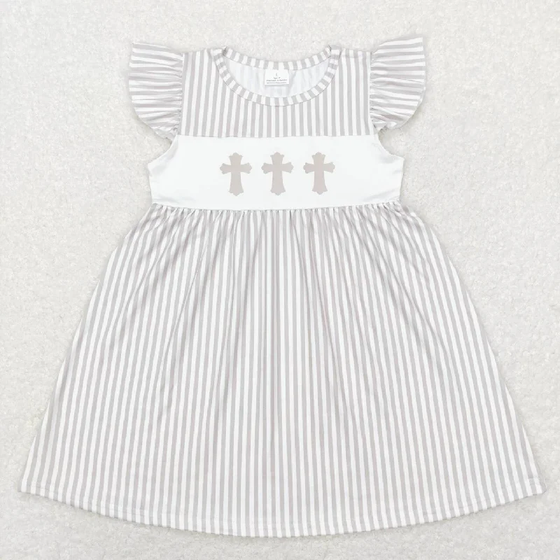 GSD0568 Easter Grey Cross Girls Flutter Sleeve Dresses Refined Men's Hand