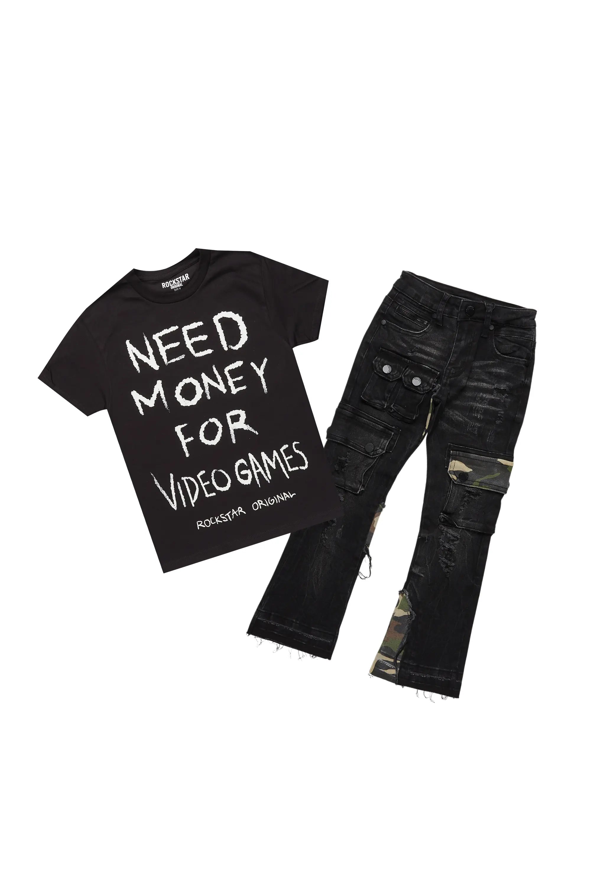 Boys Lambo Black T-Shirt/Stacked Flare Jean Set Earthy Men's Hemp