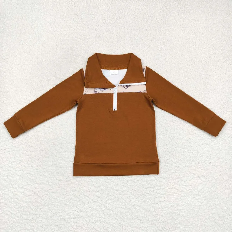 promotion RTS BT0343  Brown Duck Boys Long Sleeve Top Collar Polo Pullover T-Shirts Classic Men's Pin