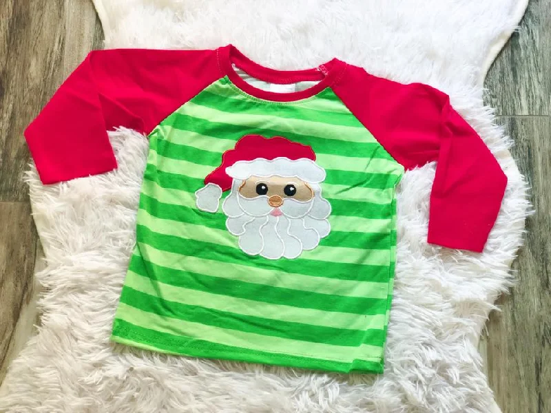 Green Striped Applique Santa Raglan Cool Men's Distressed