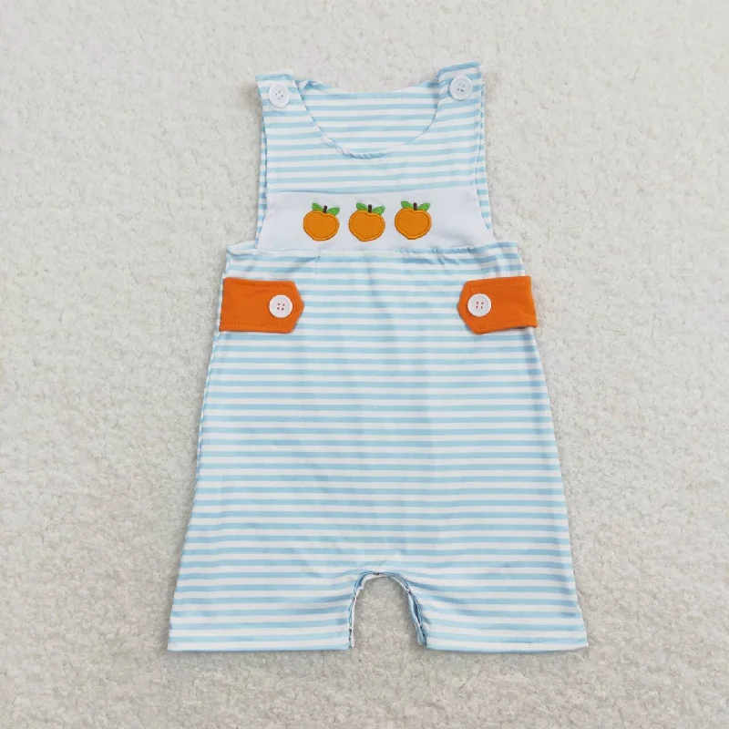 SR0738 Blue Orange Embroidery  Girls Short Sleeve Romper Cozy Men's Sherpa