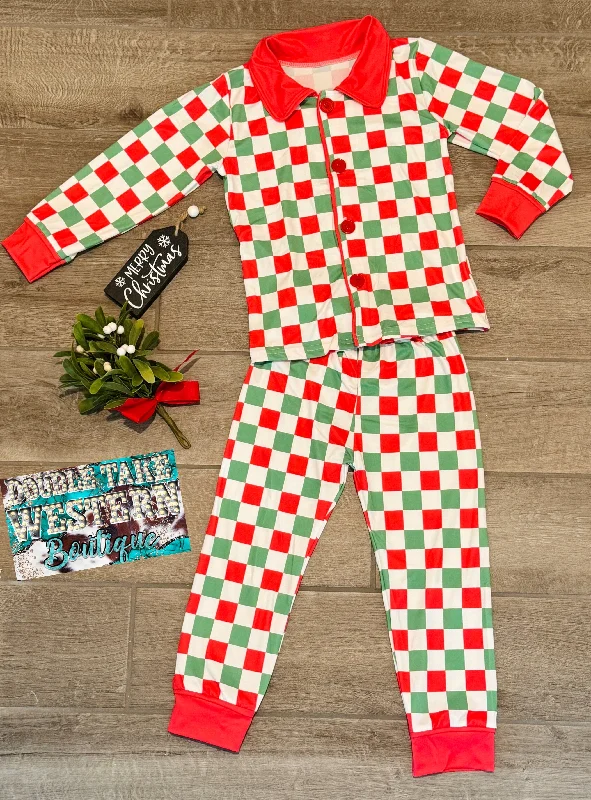 Checkered Christmas Pajama Set Practical Men's Quick