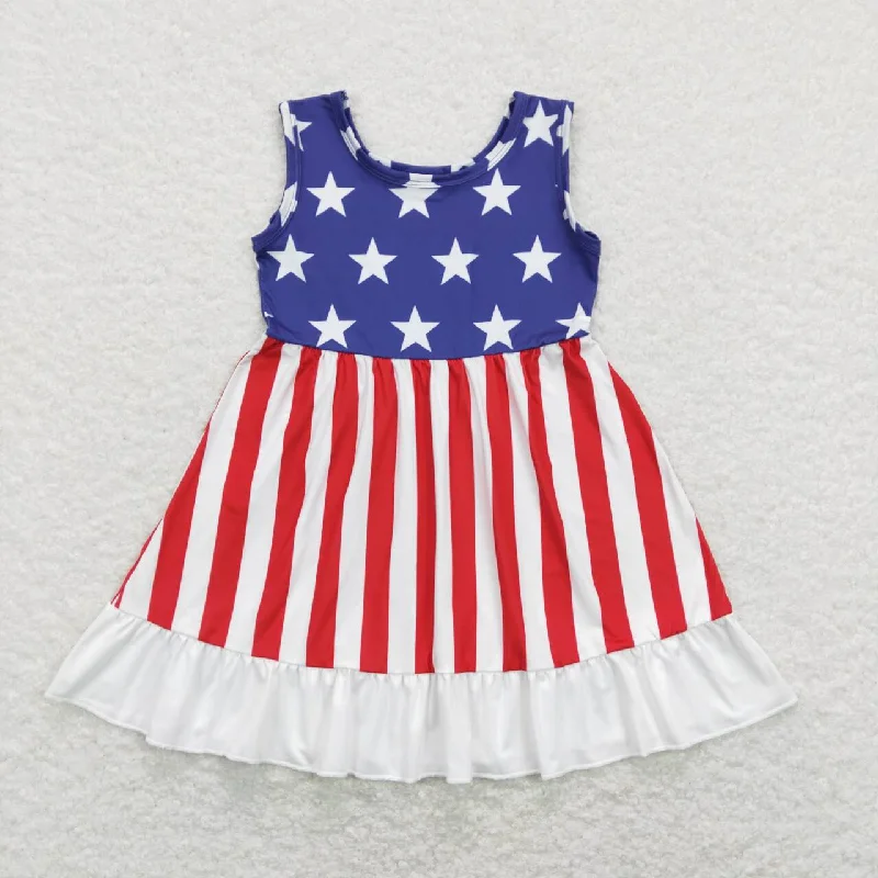 GSD0667 4th Of July Red Stripes Blue Star Girls Short Sleeve Dresses Earthy Men's Hemp