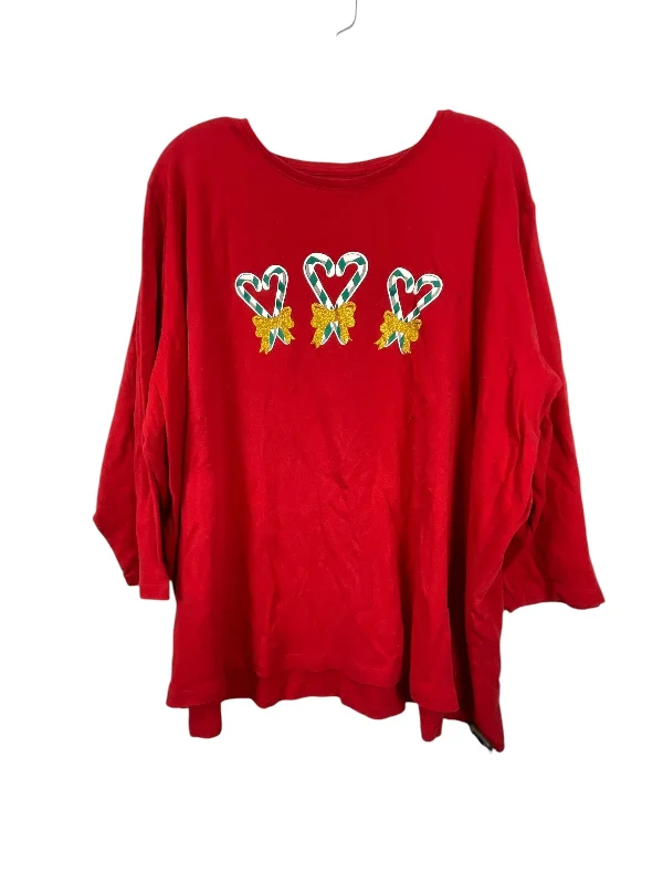 Top Long Sleeve By Kim Rogers In Red, Size: 3x Streetwear Style