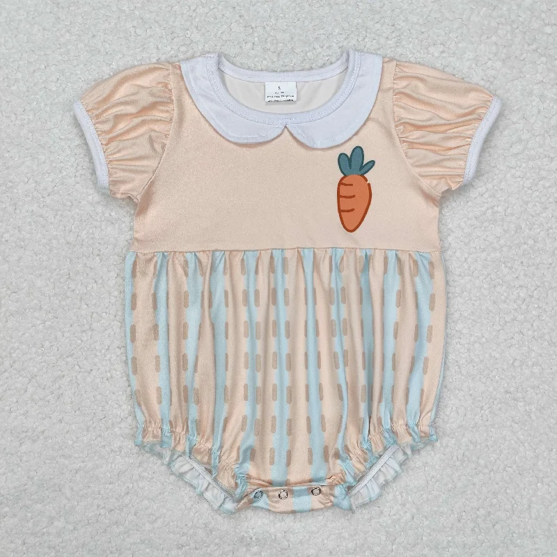 SR2225 orange green striped carrot Girls Short Sleeve Romper cute girls outfits RTS Trendy Men's Oversized