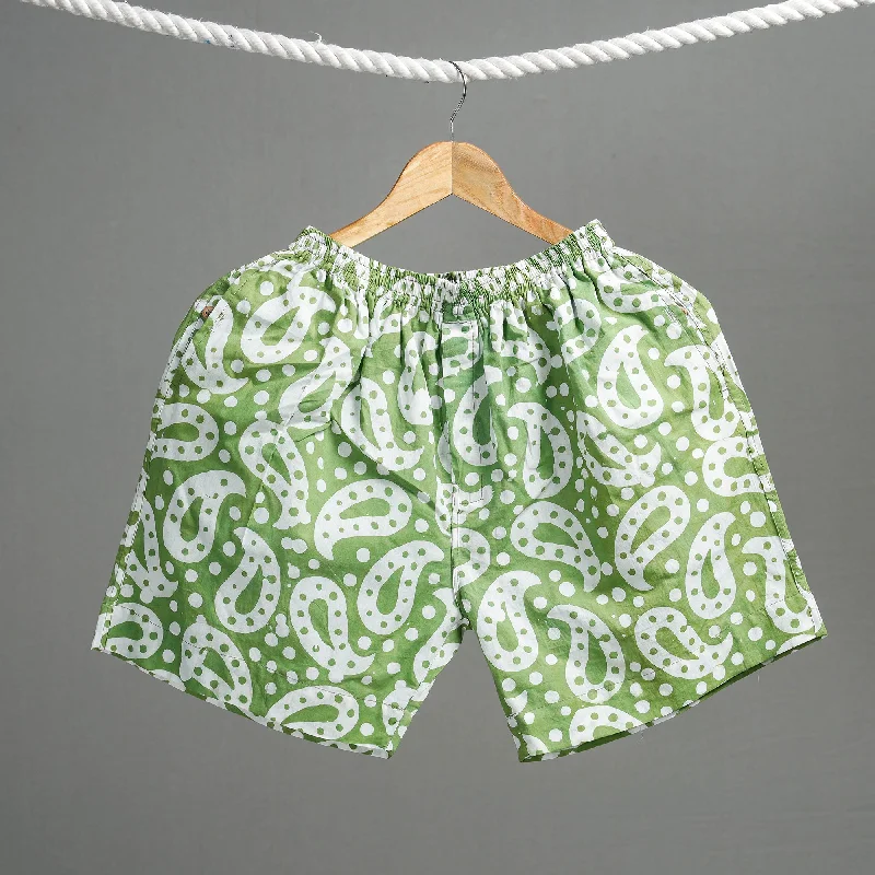 Light Green - Hand Batik Printed Cotton Unisex Boxer/Shorts Refined Men's Velvet