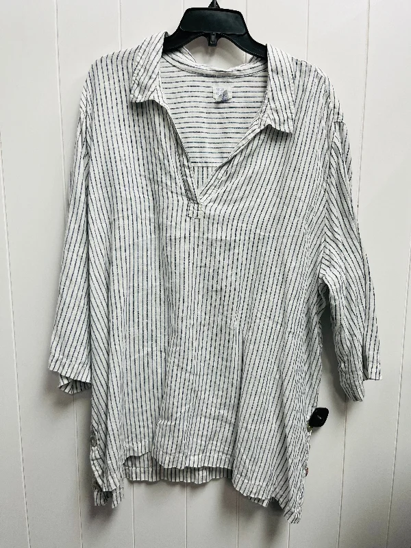 Top Long Sleeve By Sigrid Olsen In Blue & White, Size: 3x Beach