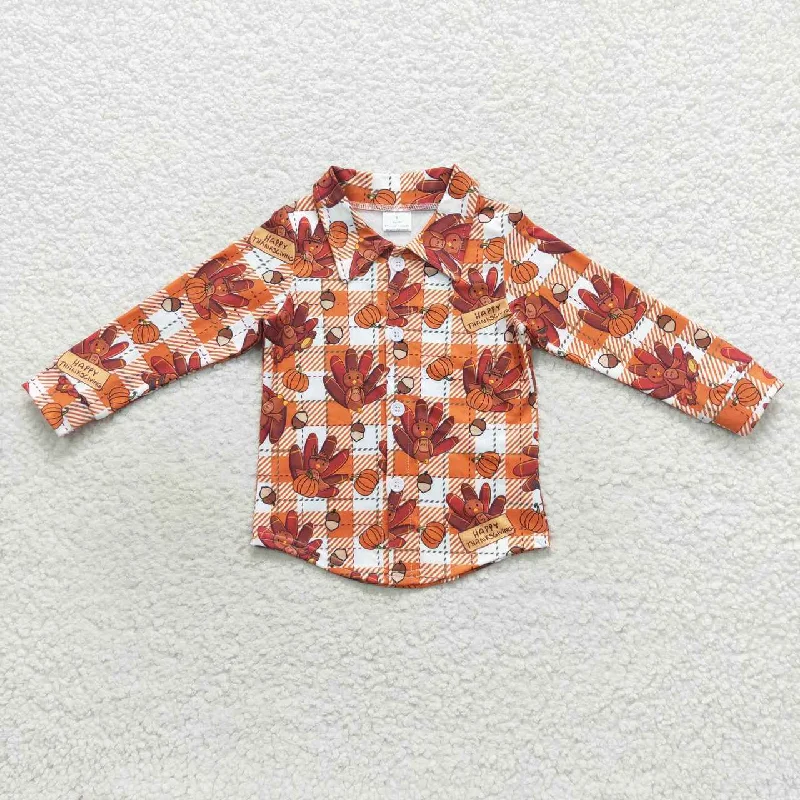 BT0255 Turkey Thanksgiving Long Sleeve Top Boys Collar T-Shirts Vacation