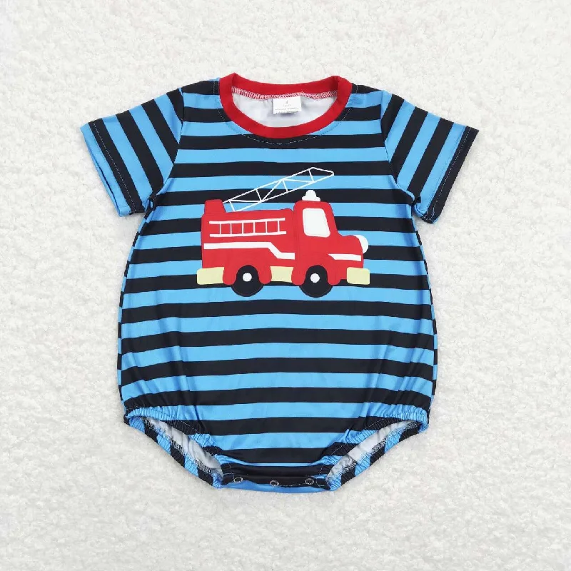 SR0836 Blue Firemen Red Car Girls Short Sleeve Romper Tough Men's Military