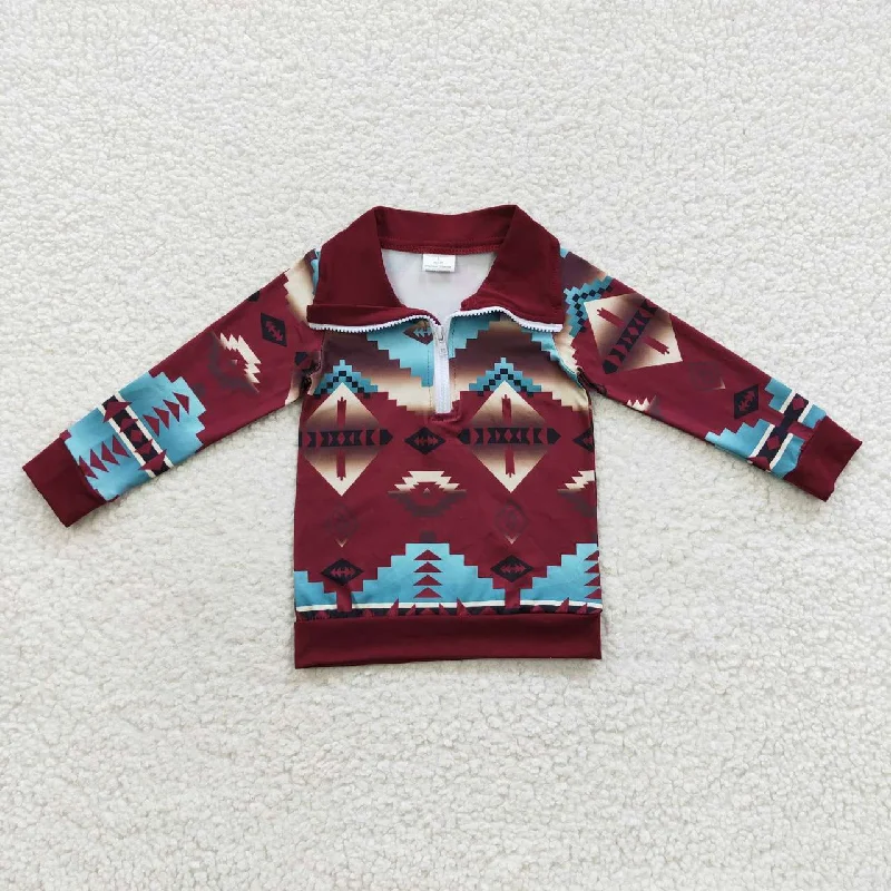 BT0228  Brown Western  Winter Boys Long Sleeve Top Collar T-Shirts Beach