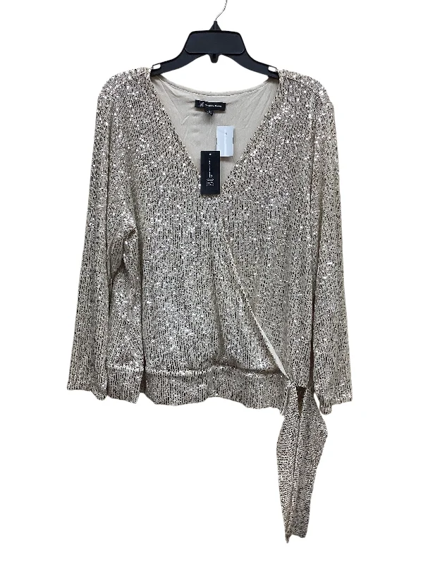 Top Long Sleeve By Inc In Silver & Tan, Size: 2x Laid