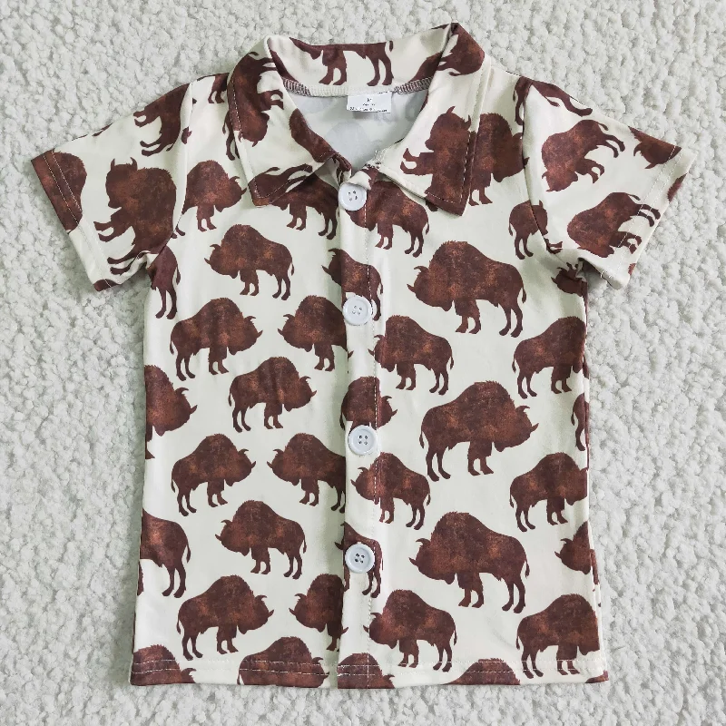 BT0004 Brown Highland Cows Short Sleeve Top Boys Collar T-Shirts Relaxed Men's Beach