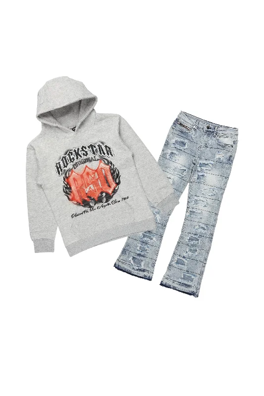 Boys Eddie Grey Hoodie/Stacked Flare Jean Set