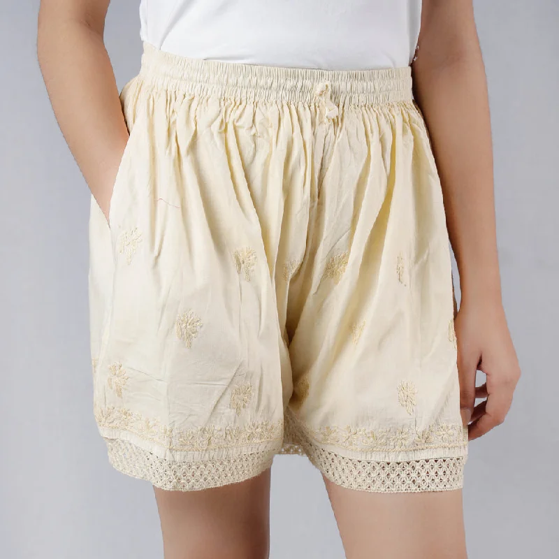 Beige - Chikankari Embroidery Cotton Short Confident Men's High