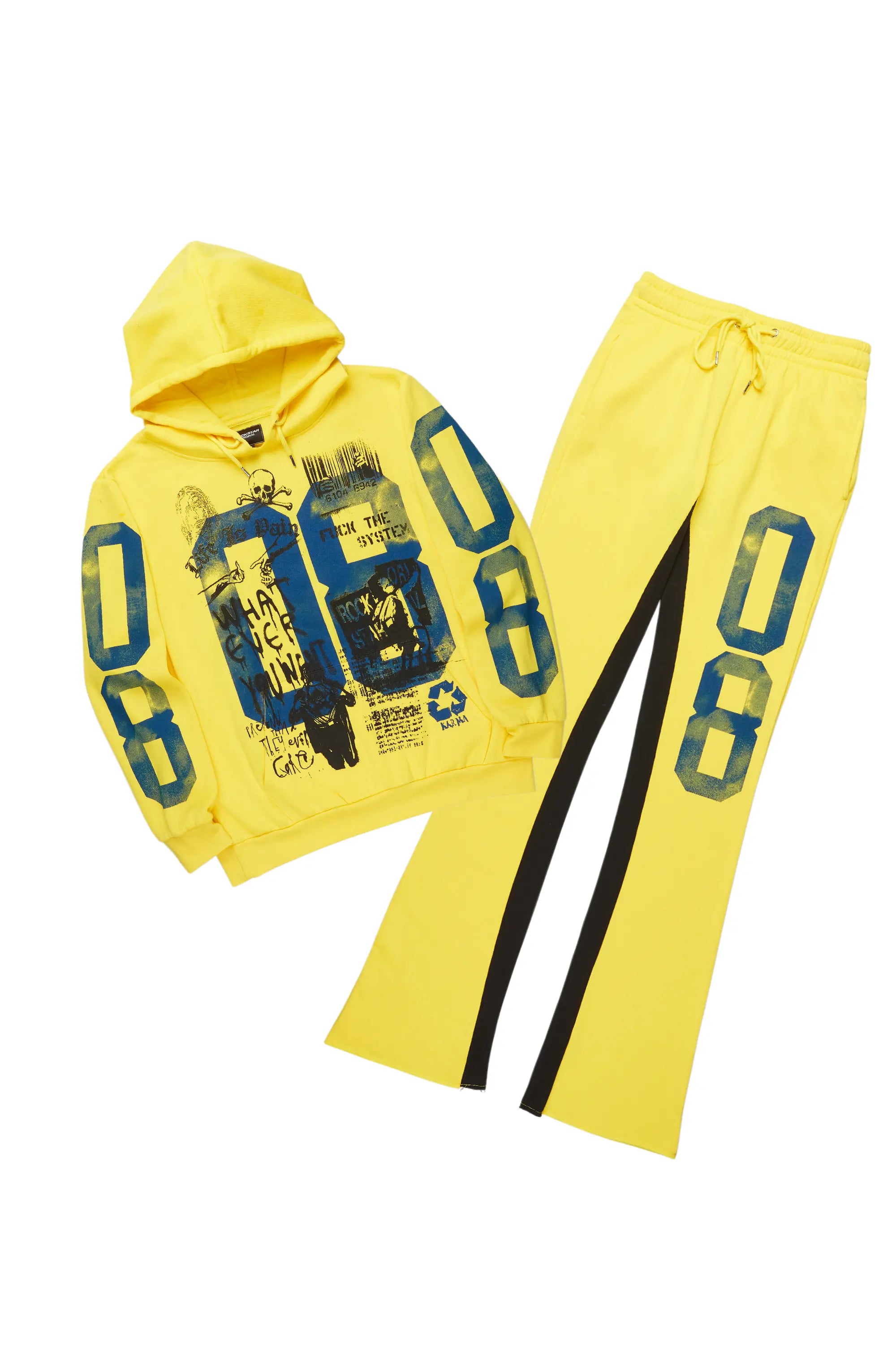 Grill Yellow Hoodie Baggy Track Pant Set Hip Men's Retro