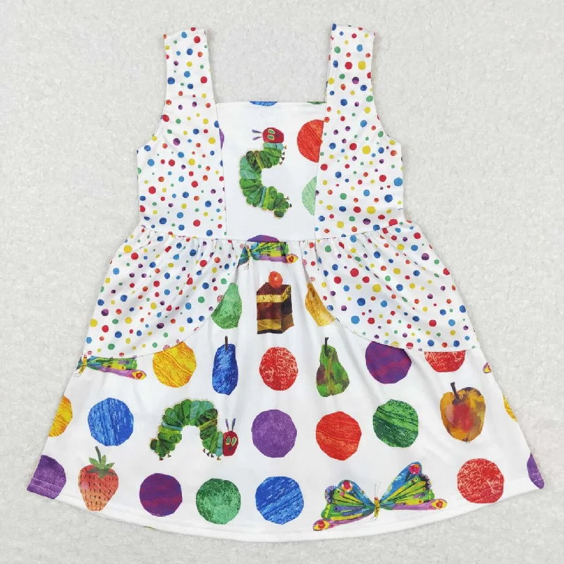 GSD0545 Colorful Green Dots cartoon  Girls Short Sleeve Dresses Laid