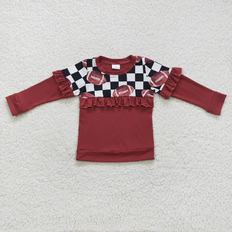 GT0300 Brown Plaid Football  Boys Long Sleeve Top Collar Polo Pullover T-Shirts Confident Men's High