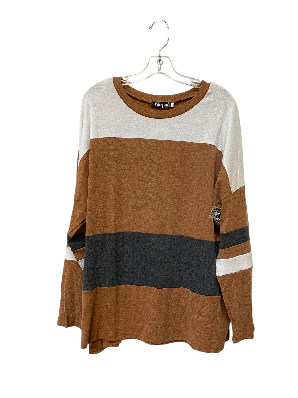 Top Long Sleeve By Clothes Mentor In Brown & White, Size: 2x Cool Men's Skate