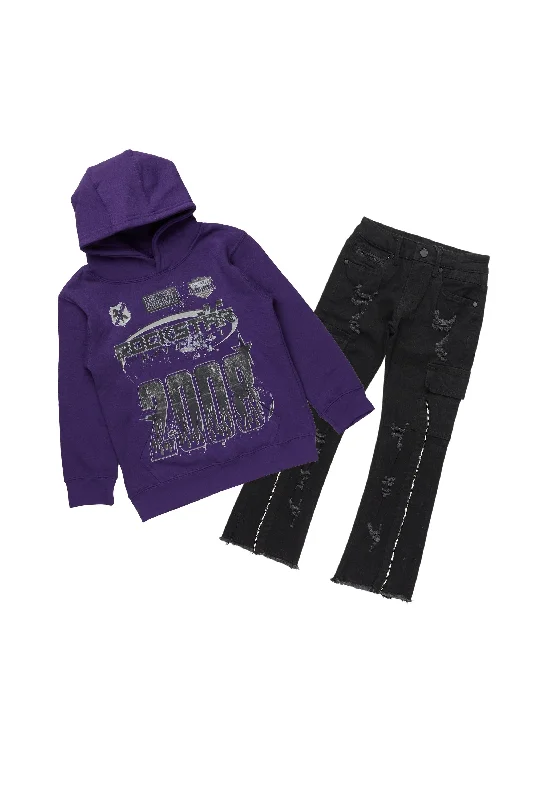 Boys Amos Purple Hoodie/Stacked Flare Jean Set