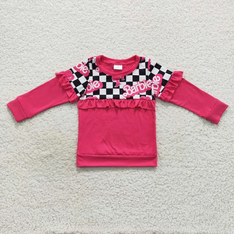 GT0296 Pink B Cartoon   Winter Girls Long Sleeve Top Collar T-Shirts Street