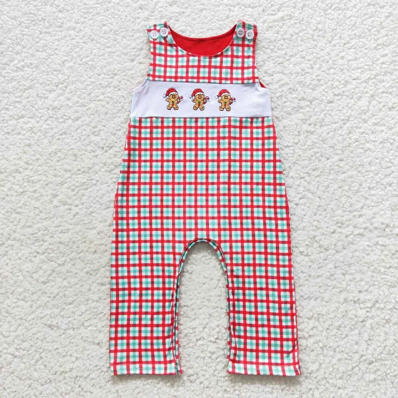 SR0406 Christmas Red Gingerbread Cartoon Embroidery Boys Short Sleeve Romper Practical Men's Multi