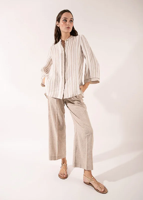 STRIPE LINEN BLOUSE Sleek Men's Contemporary 