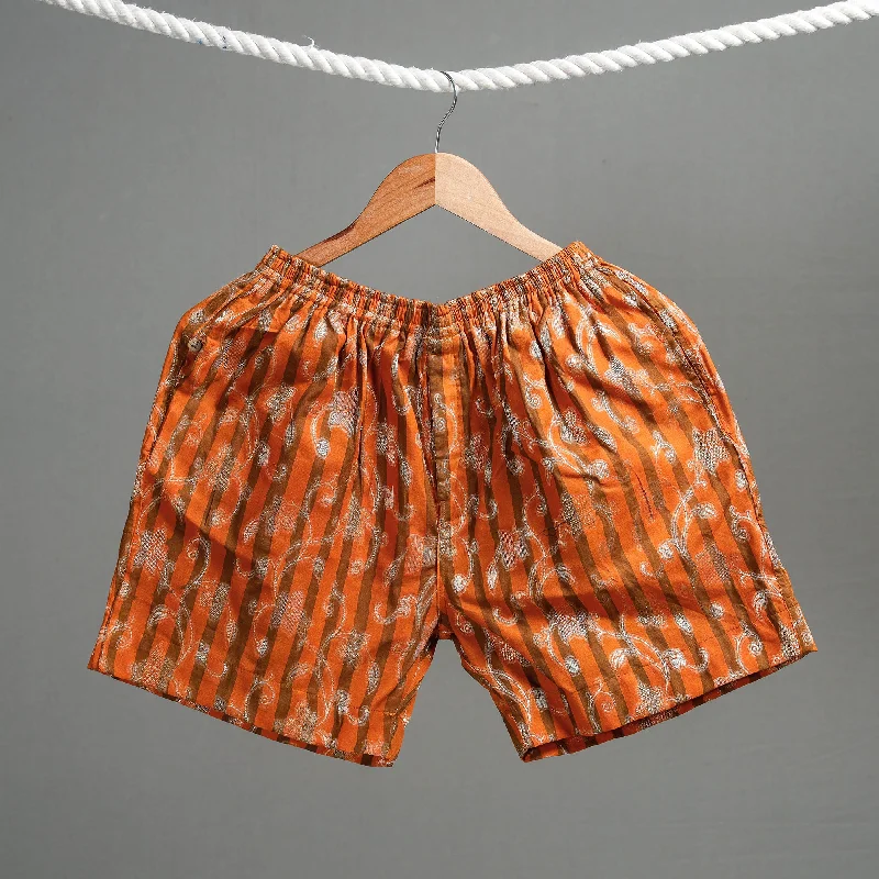 Orange - Hand Batik Printed Jacquard Weave Cotton Unisex Boxer/Shorts Bold Men's Animal