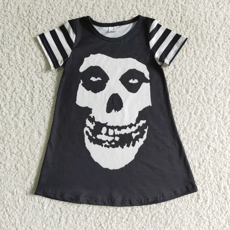 GSD0137 Halloween Ghost Cartoon Black White Stripes Girls Short Sleeve Dresses Tough Men's Military