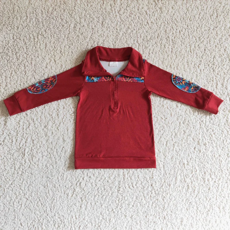 BT0080 Red Print Western Boys Long Sleeve Top Collar Polo Pullover T-Shirts Elegant Men's Cashmere