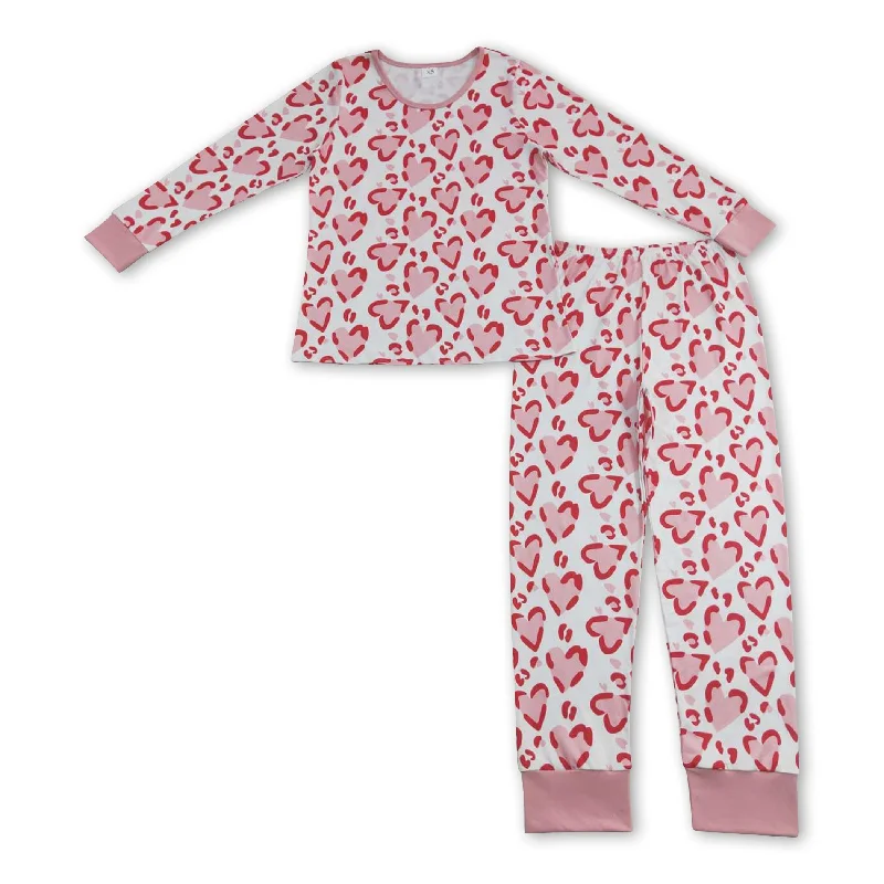 Pink heart long sleeves adult women valentines pajamas Refined Men's Hand