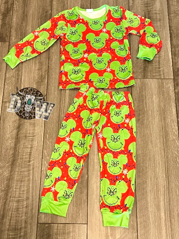 Grinch Mickey Silhouette Christmas Pajama Set Trendy Men's Scandinavian