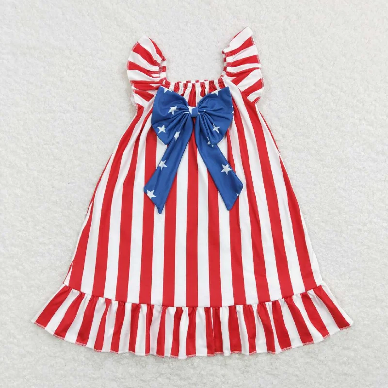 GSD0675 4th Of July Red Stripes Blue Star Girls Short Sleeve Dresses Unique Men's Patch