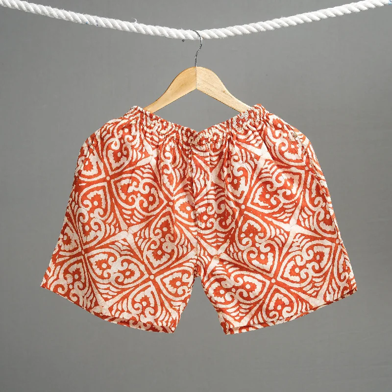 Orange - Red - Hand Batik Printed Cotton Unisex Boxer/Shorts Elegant Men's Cashmere