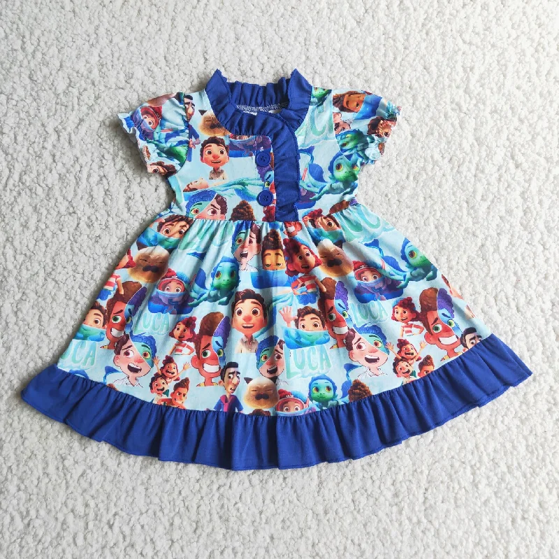 Clearance E4-2  Blue  Cartoon Girls Short Sleeve Dresses Sporty Men's Tennis