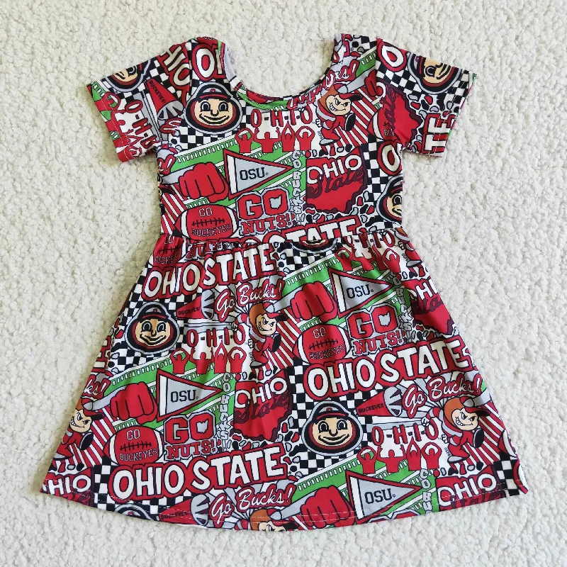 GSD0113 Red Team Cartoon Pockets Girls Short Sleeve Dresses Refined Men's Velvet