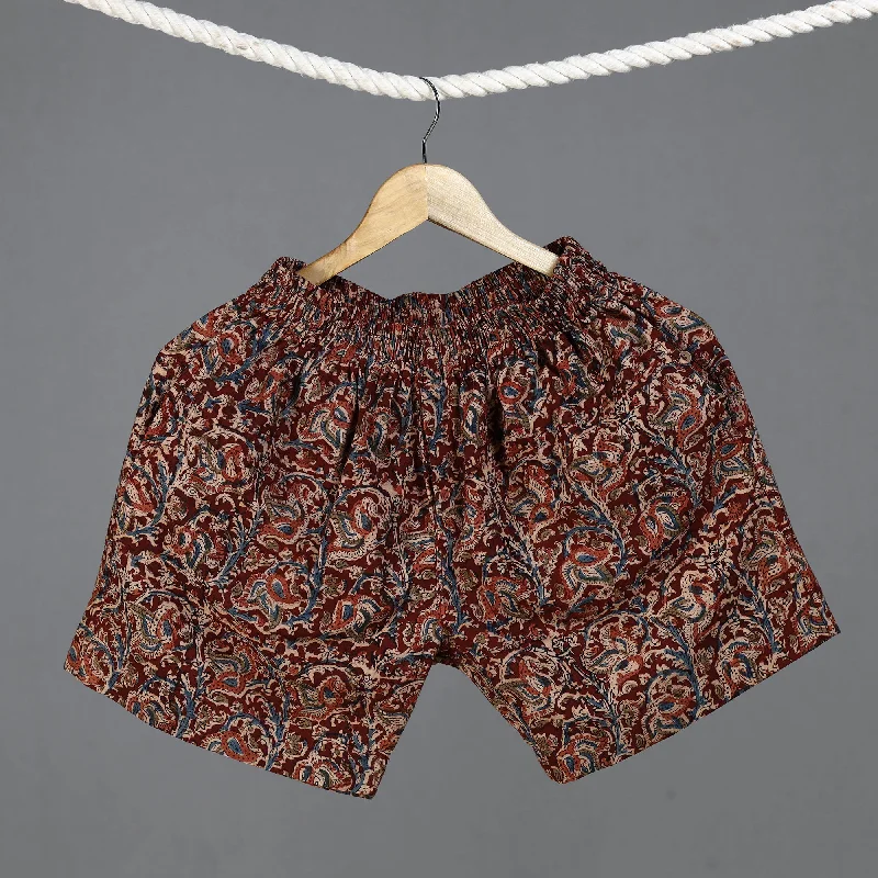 Maroon - Kalamkari Block Printed Cotton Unisex Boxer/Shorts Sophisticated Men's French