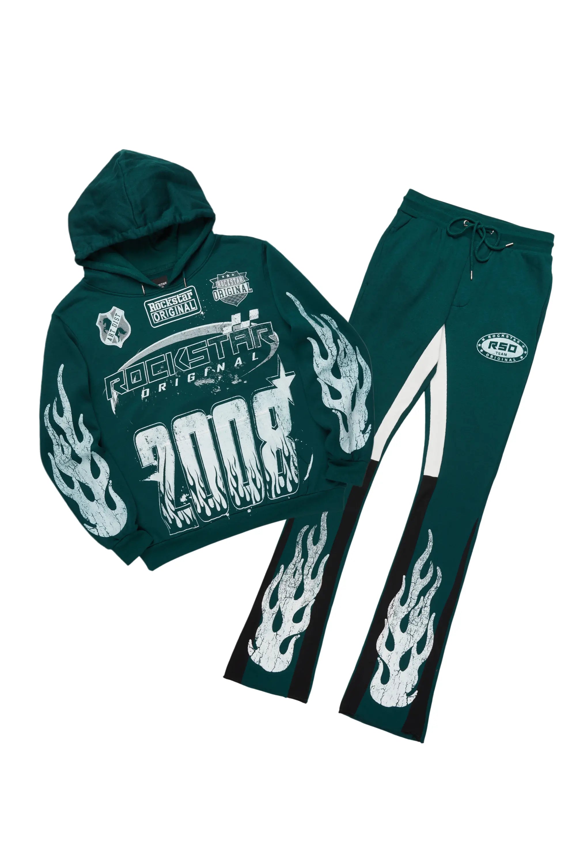 Amos Dark Green Stacked Flare Hoodie Track Set