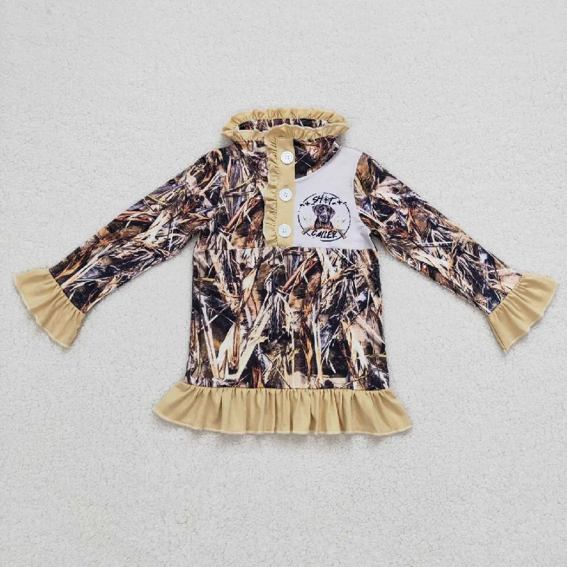 GT0313  Brown Camo Duck Girls Long Sleeve Top Collar Polo Pullover T-Shirts Stylish Men's Neon