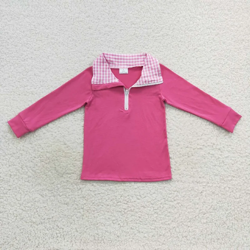 GT0276 Pink Girls Long Sleeve Top Collar Polo Pullover T-Shirts Trendy Men's Scandinavian