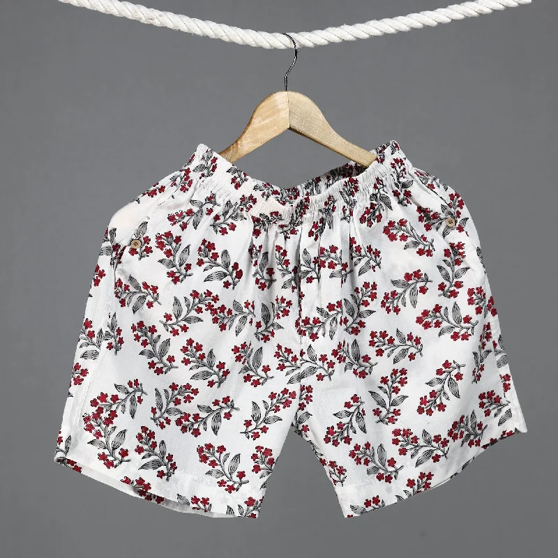 White - Sanganeri Block Printed Cotton Unisex Boxer/Shorts Monochromatic All