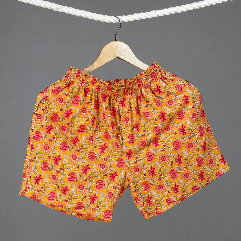 Orange - Sanganeri Block Printed Cotton Unisex Boxer/Shorts Hip Men's Urban