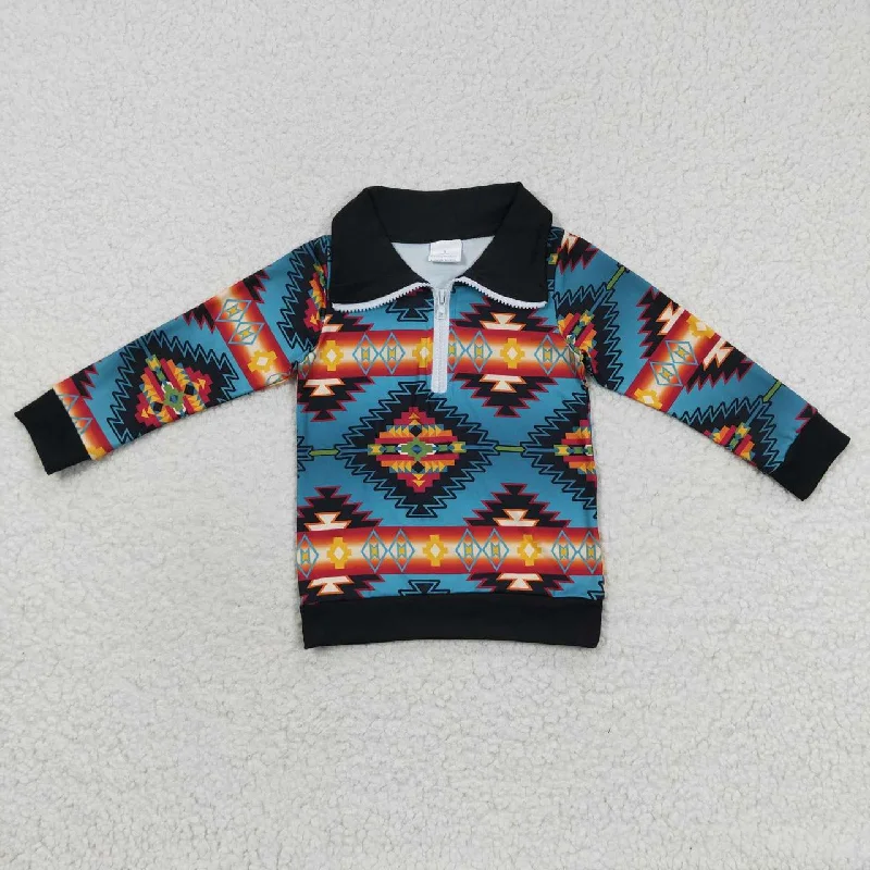 BT0227 Blue Western  Winter Boys Long Sleeve Top Collar T-Shirts Vintage Men's 1970S Disco