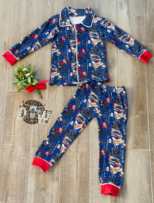 Polar Express Christmas Pajama Set Stylish Men's Neon