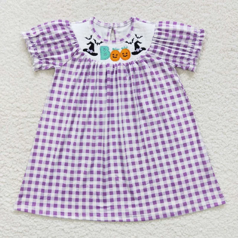 GSD0468  Halloween Purple Boo Embroidery Girls Flutter Sleeve Dresses Sophisticated Men's 